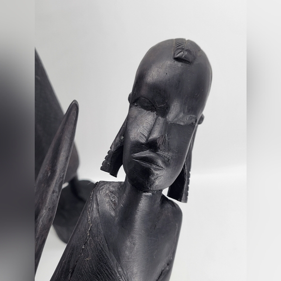 Vintage Married African Wooden Hand Carved Warrior Tribal W/Spear/Carrying Water - Picture 6 of 15